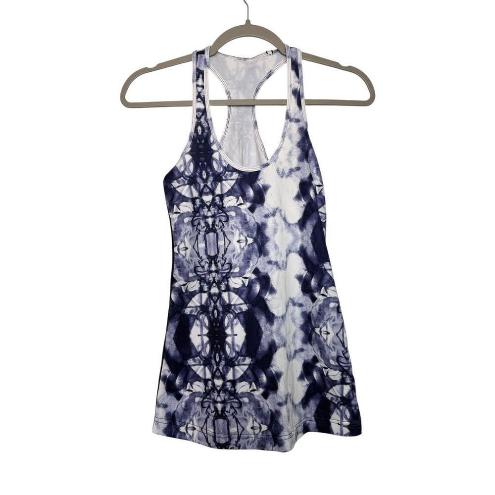 Lululemon Cool Racerback Tank Top Blue White Tie Dye Kaleidoscope Women 8
